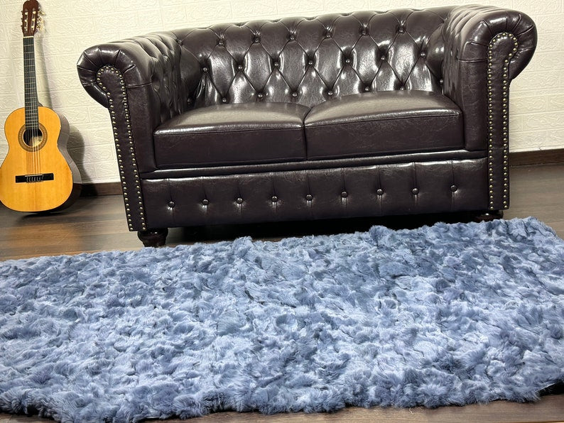 BLUE DOUBLE SIDED Rex Rabbit Fur Blanket  •  Luxury Fur Blanket Throw  • Fur Bedspread  •  Home Warmer Blanket  • Perfect for your Living Room