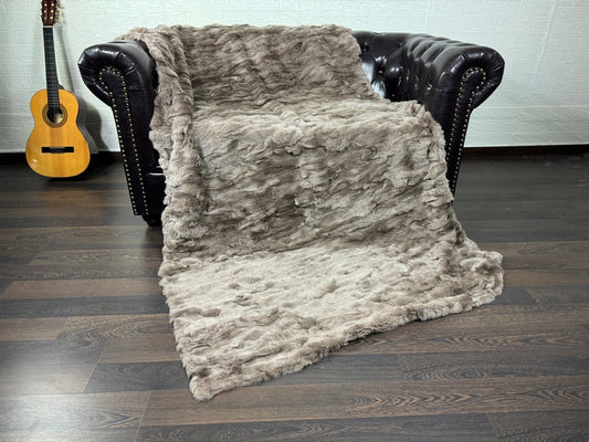 Real Brown Rex Rabbit Fur Blanket  •  Luxury Fur Blanket Throw  • Fur Bedspread  •  Home Warmer Blanket  • Perfect for your Living Room