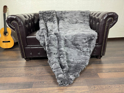 Real Gray Rex Rabbit Fur Blanket  •  Luxury Fur Blanket Throw  • Fur Bedspread  •  Home Warmer Blanket  • Perfect for your Living Room