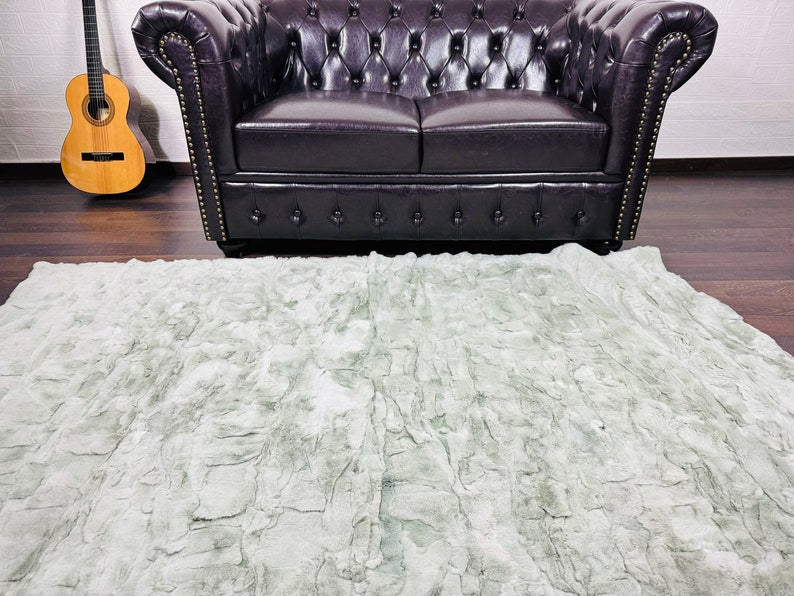 Real Green Rex Rabbit Fur Blanket  •  Luxury Fur Blanket Throw  • Fur Bedspread  •  Home Warmer Blanket  • Perfect for your Living Room