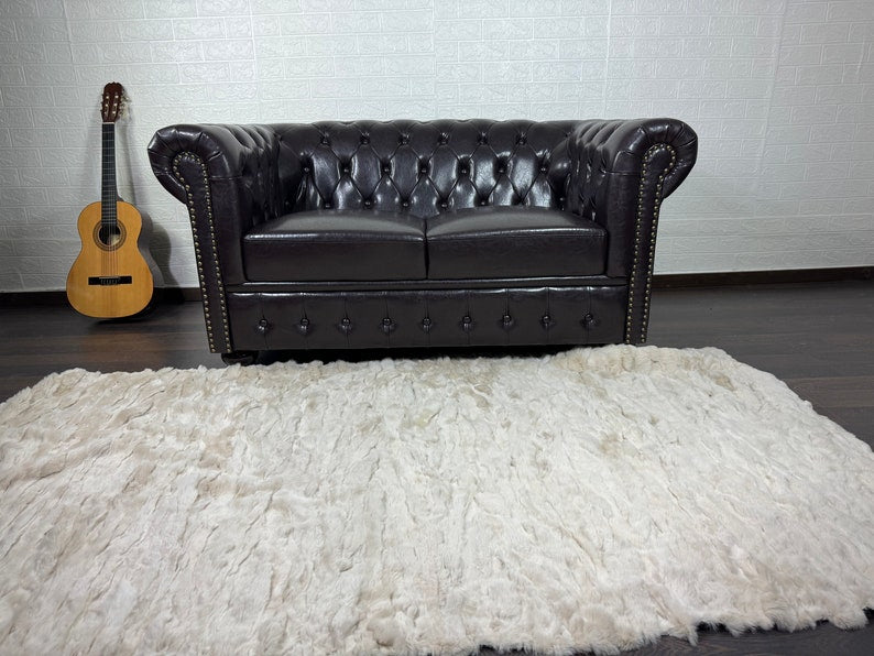 BEIGE DOUBLE SIDED Rex Rabbit Fur Blanket  •  Luxury Fur Blanket Throw  • Fur Bedspread  •  Home Warmer Blanket  • Perfect for your Living Room