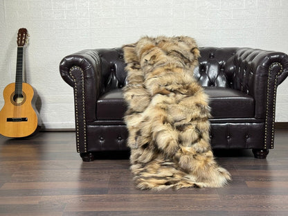 NATURAL CRYSTAL DOUBLE SIDED Fox fur throw blanket