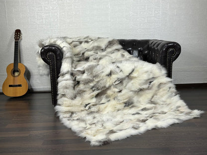 PLATINUM NATURAL DOUBLE SIDED Fox fur throw blanket