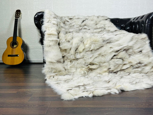 DOUBLE SIDED Fox fur natural color throw blanket