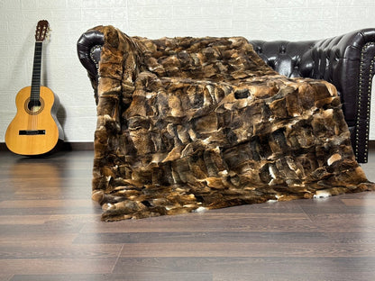 Real Orilax Rex Rabbit Fur Blanket  •  Luxury Fur Blanket Throw  • Fur Bedspread  •  Home Warmer Blanket  • Perfect for your Living Room