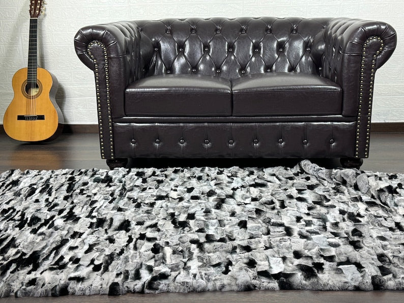 CHINCHILLA COLOR DOUBLE SIDED Rex Rabbit Fur Blanket  •  Luxury Fur Blanket Throw  • Fur Bedspread  •  Home Warmer Blanket  • Perfect for your Living Room