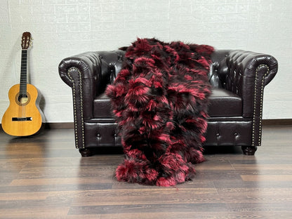 BLACK RED DOUBLE SIDED Fox fur throw blanket