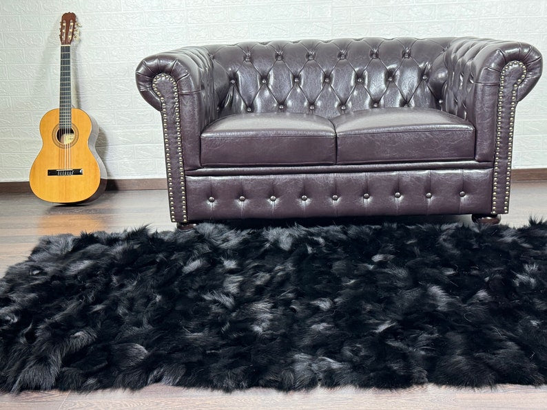 BLACK DOUBLE SIDED Fox fur throw blanket