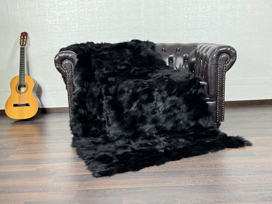 BLACK DOUBLE SIDED Fox fur throw blanket