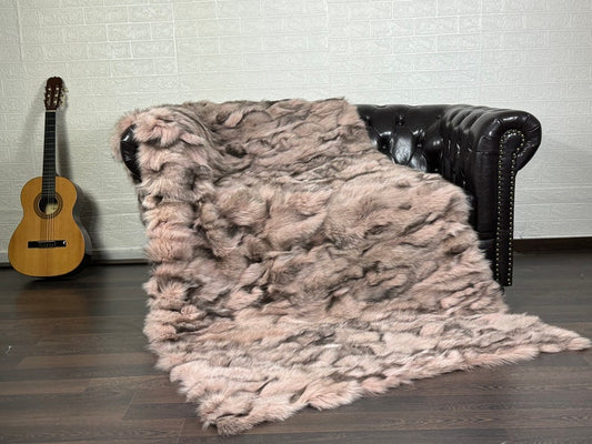 Real Baby Pink Fox Fur Blanket Throw Blanket • Home Warmer Genuine Fur Blanket Throw • Housewarming gift • Luxury Fur Blanket Sofa Cover