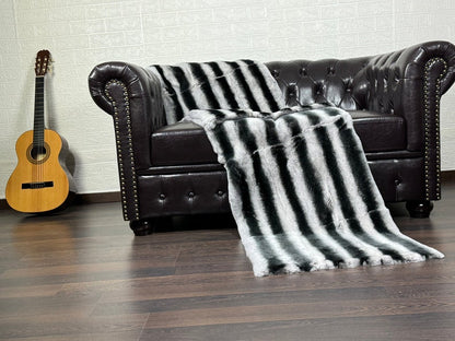 Real Full Skin Pelt Rex Rabbit Chinchilla Color Fur Blanket Throw • Housewarming Gift Sofa Cover n Bedspread •  Handmade Genuine Fur