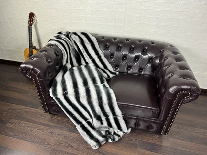 Real Full Skin Pelt Rex Rabbit Chinchilla Color Fur Blanket Throw • Housewarming Gift Sofa Cover n Bedspread •  Handmade Genuine Fur