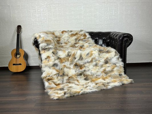 Real Golden Fox Fur Blanket Throw Blanket • Home Warmer Genuine Fur Blanket Throw • Housewarming gift • Luxury Fur Blanket Sofa Cover