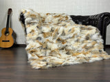 Real Golden Fox Fur Blanket Throw Blanket • Home Warmer Genuine Fur Blanket Throw • Housewarming gift • Luxury Fur Blanket Sofa Cover
