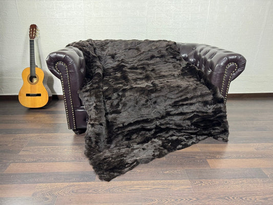 BROWN DOUBLE SIDED Rex Rabbit Fur Blanket  •  Luxury Fur Blanket Throw  • Fur Bedspread  •  Home Warmer Blanket  • Perfect for your Living Room
