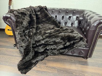 BROWN DOUBLE SIDED Rex Rabbit Fur Blanket  •  Luxury Fur Blanket Throw  • Fur Bedspread  •  Home Warmer Blanket  • Perfect for your Living Room