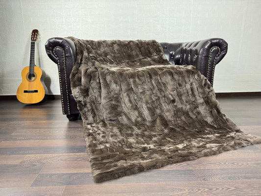 Real Brown Rex Rabbit Fur Blanket  •  Luxury Fur Blanket Throw  • Fur Bedspread  •  Home Warmer Blanket  • Perfect for your Living Room