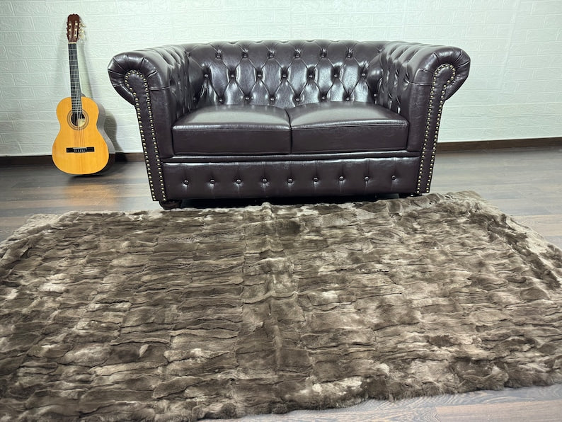 Real Brown Rex Rabbit Fur Blanket  •  Luxury Fur Blanket Throw  • Fur Bedspread  •  Home Warmer Blanket  • Perfect for your Living Room