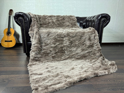 Real Brown Rex Rabbit Fur Blanket  •  Luxury Fur Blanket Throw  • Fur Bedspread  •  Home Warmer Blanket  • Perfect for your Living Room