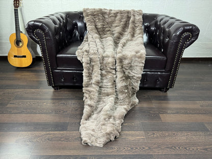 Real Brown Rex Rabbit Fur Blanket  •  Luxury Fur Blanket Throw  • Fur Bedspread  •  Home Warmer Blanket  • Perfect for your Living Room