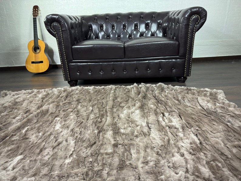 Real Brown Rex Rabbit Fur Blanket  •  Luxury Fur Blanket Throw  • Fur Bedspread  •  Home Warmer Blanket  • Perfect for your Living Room