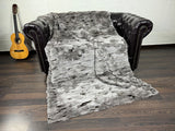 GRAY DOUBLE SIDED Rex Rabbit Fur Blanket  •  Luxury Fur Blanket Throw  • Fur Bedspread  •  Home Warmer Blanket  • Perfect for your Living Room