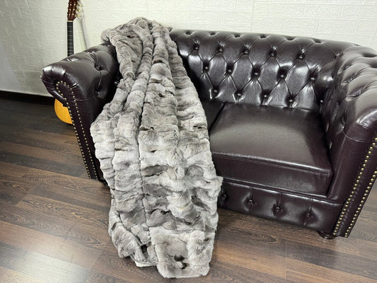 Real Grey Rex Rabbit Fur Blanket  •  Luxury Fur Blanket Throw  • Fur Bedspread  •  Home Warmer Blanket  • Perfect for your Living Room
