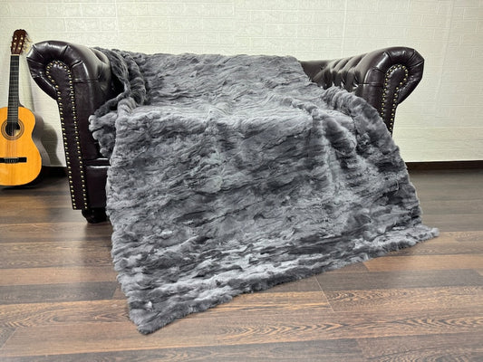 Real Gray Rex Rabbit Fur Blanket  •  Luxury Fur Blanket Throw  • Fur Bedspread  •  Home Warmer Blanket  • Perfect for your Living Room
