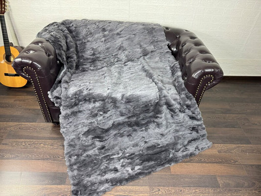 Real Gray Rex Rabbit Fur Blanket  •  Luxury Fur Blanket Throw  • Fur Bedspread  •  Home Warmer Blanket  • Perfect for your Living Room