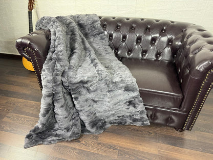 Real Gray Rex Rabbit Fur Blanket  •  Luxury Fur Blanket Throw  • Fur Bedspread  •  Home Warmer Blanket  • Perfect for your Living Room