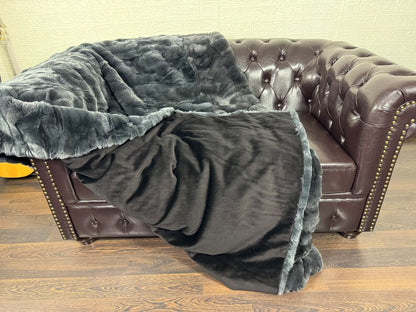 Real Gray Rex Rabbit Fur Blanket  •  Luxury Fur Blanket Throw  • Fur Bedspread  •  Home Warmer Blanket  • Perfect for your Living Room