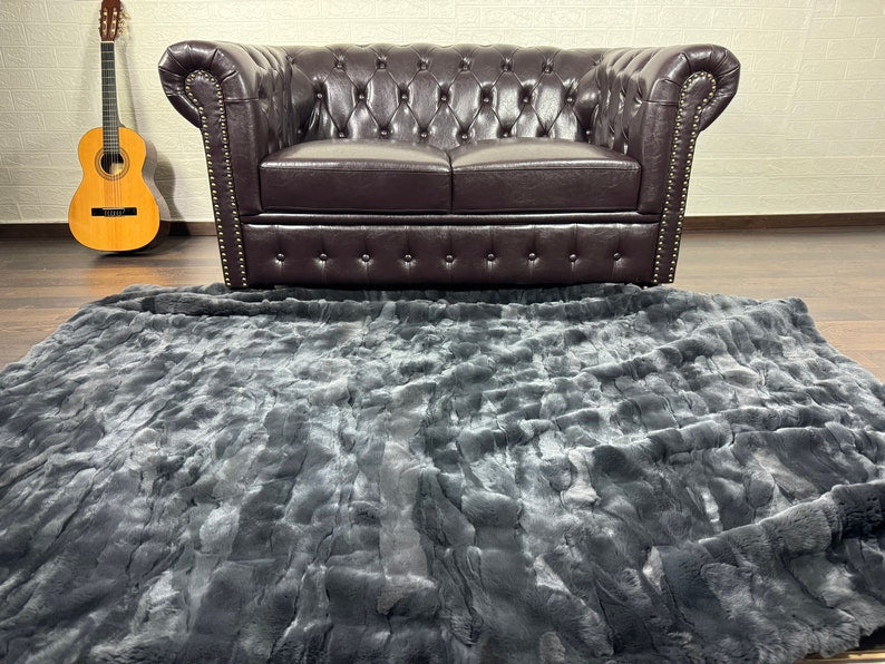 Real Gray Rex Rabbit Fur Blanket  •  Luxury Fur Blanket Throw  • Fur Bedspread  •  Home Warmer Blanket  • Perfect for your Living Room