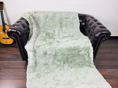 LIGHT GREEN DOUBLE SIDED Rex Rabbit Fur Blanket  •  Luxury Fur Blanket Throw  • Fur Bedspread  •  Home Warmer Blanket  • Perfect for your Living Room