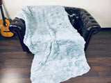Real Light Blue Rex Rabbit Fur Blanket  •  Luxury Fur Blanket Throw  • Fur Bedspread  •  Home Warmer Blanket  • Perfect for your Living Room