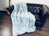 Real Light Blue Rex Rabbit Fur Blanket  •  Luxury Fur Blanket Throw  • Fur Bedspread  •  Home Warmer Blanket  • Perfect for your Living Room