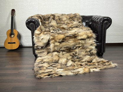 NATURAL CRYSTAL DOUBLE SIDED Fox fur throw blanket