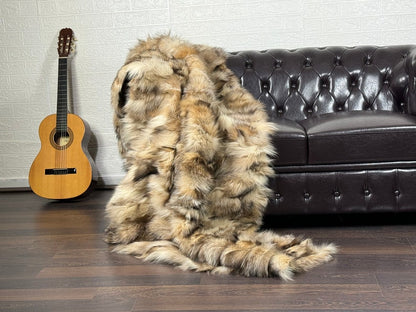 NATURAL CRYSTAL DOUBLE SIDED Fox fur throw blanket