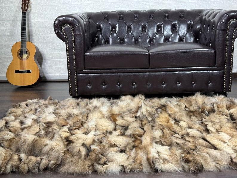 NATURAL CRYSTAL DOUBLE SIDED Fox fur throw blanket