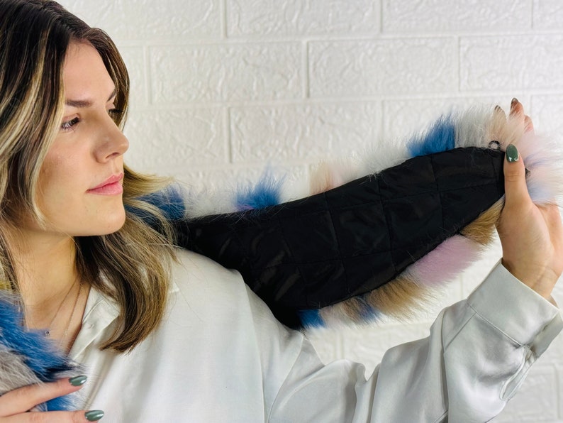 Multicolor Fox fur collar scarf