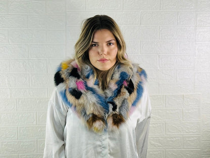 Multicolor Fox fur collar scarf