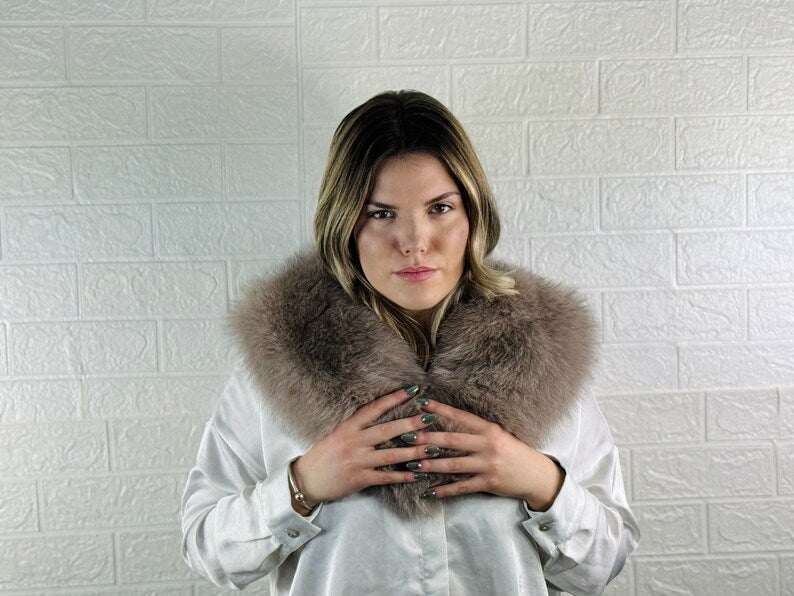 Brown Fox fur collar scarf
