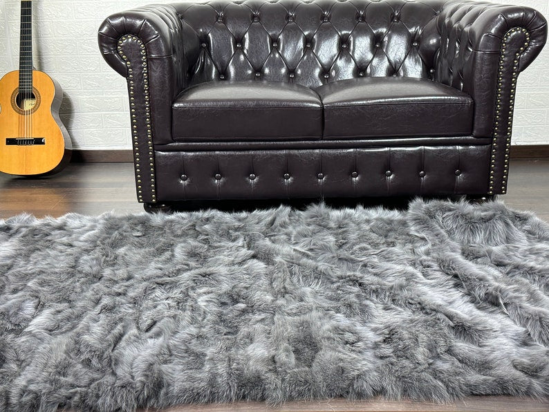 GRAY DOUBLE SIDED Fox fur throw blanket