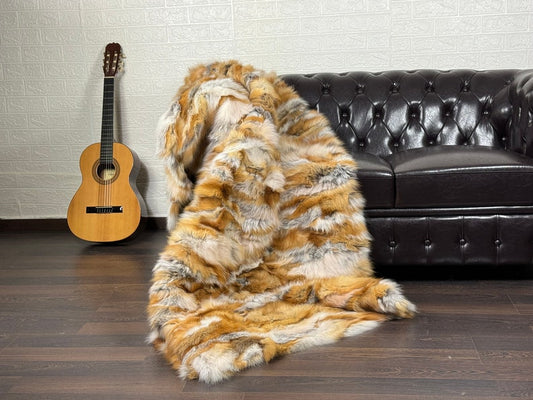 Real Natural Fox Fur Blanket Throw Blanket • Home Warmer Genuine Fur Blanket Throw • Housewarming gift • Luxury Fur Blanket Sofa Cover