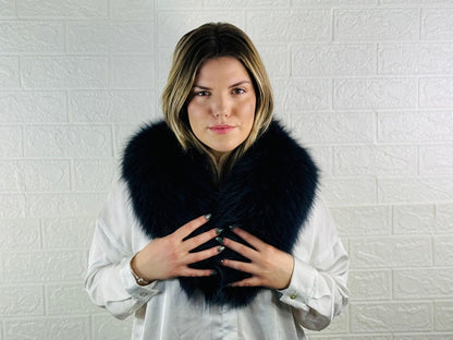 Dark Blue Fox fur collar scarf