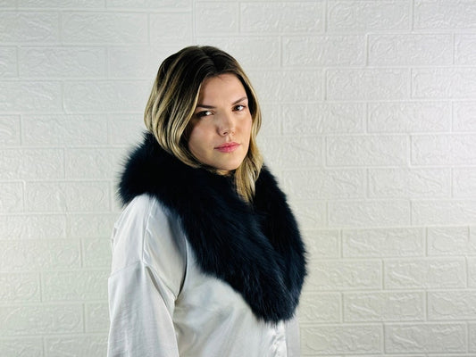 Dark Blue Fox fur collar scarf