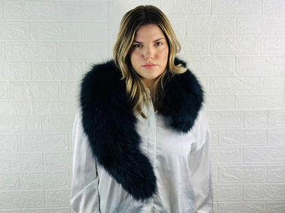 Dark Blue Fox fur collar scarf