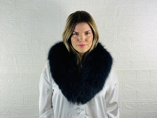 Dark Blue Fox fur collar scarf