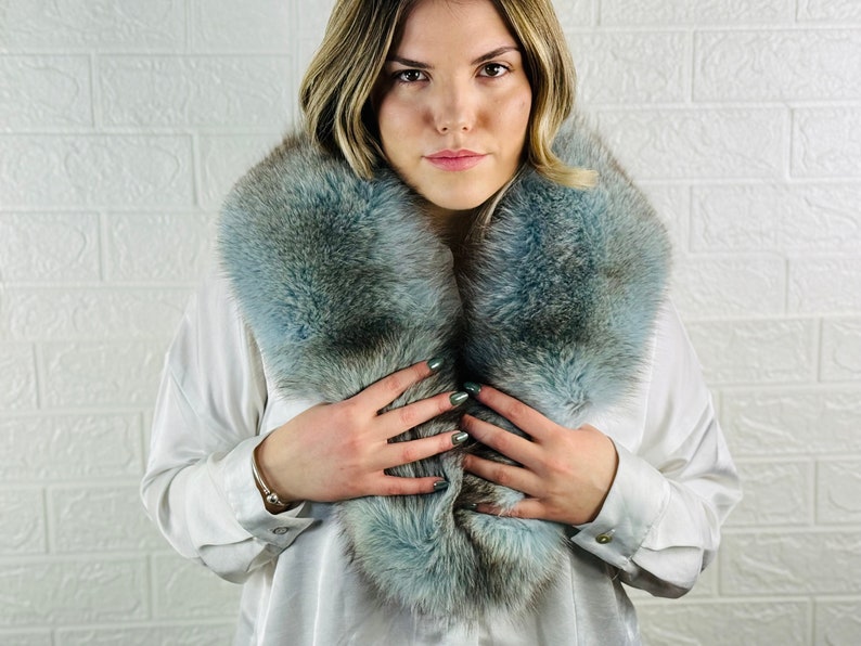 Light Blue Fox fur collar scarf Full Skin Pelts