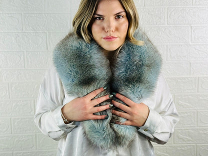 Light Blue Fox fur collar scarf Full Skin Pelts