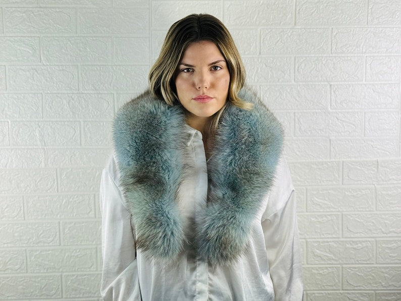 Light Blue Fox fur collar scarf Full Skin Pelts